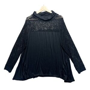 Want and Need Black Crochet Lace Turtleneck Cowl Neck Tunic Top 2X Whimsigoth